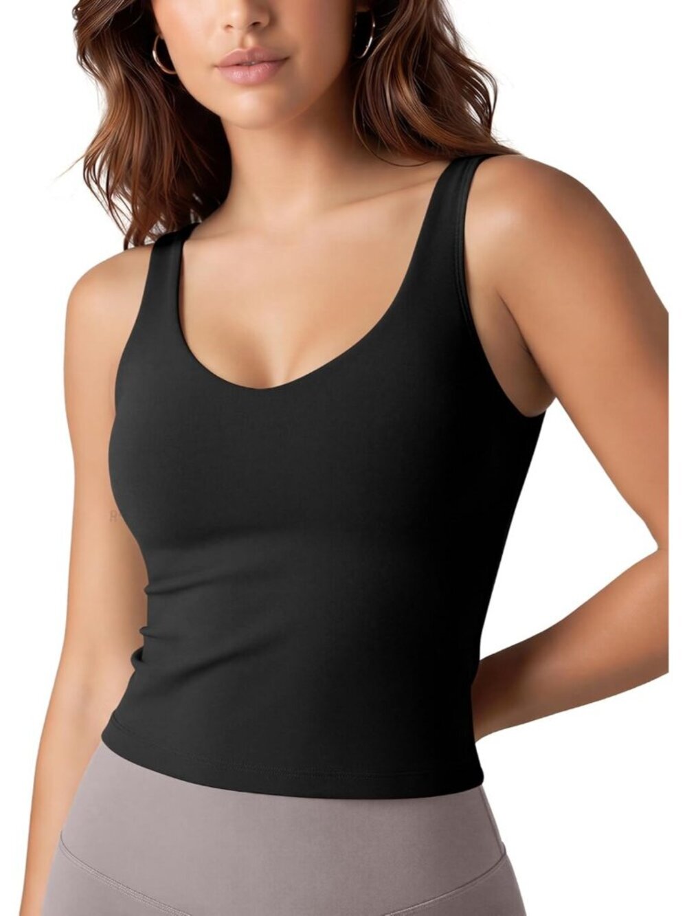 Women's Black Buttery Soft U Back Light Support Workout Pull On Tank Tops